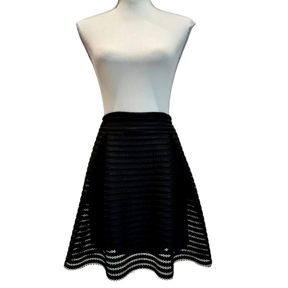 Express Black A-Line Mini Skirt | Horizontal Stripe Eyelet Design + Lining (8)